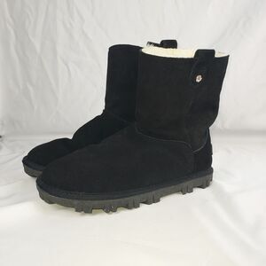 Tommy Bahama Womens 8 Black Suede Shearling Fur Lug Sole Boots